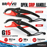 Bravvo G15 open and closed views, 22.2cm length, 100g weight and polypropylene construction