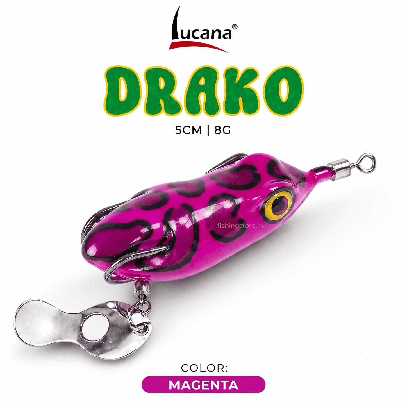 Lucana Drako Handmade Frog Lure 5cm 8g | Hot Magenta | Weedless Topwater Frog