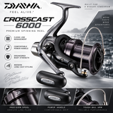 Daiwa Crosscast 6000 premium spinning reel promotional image.