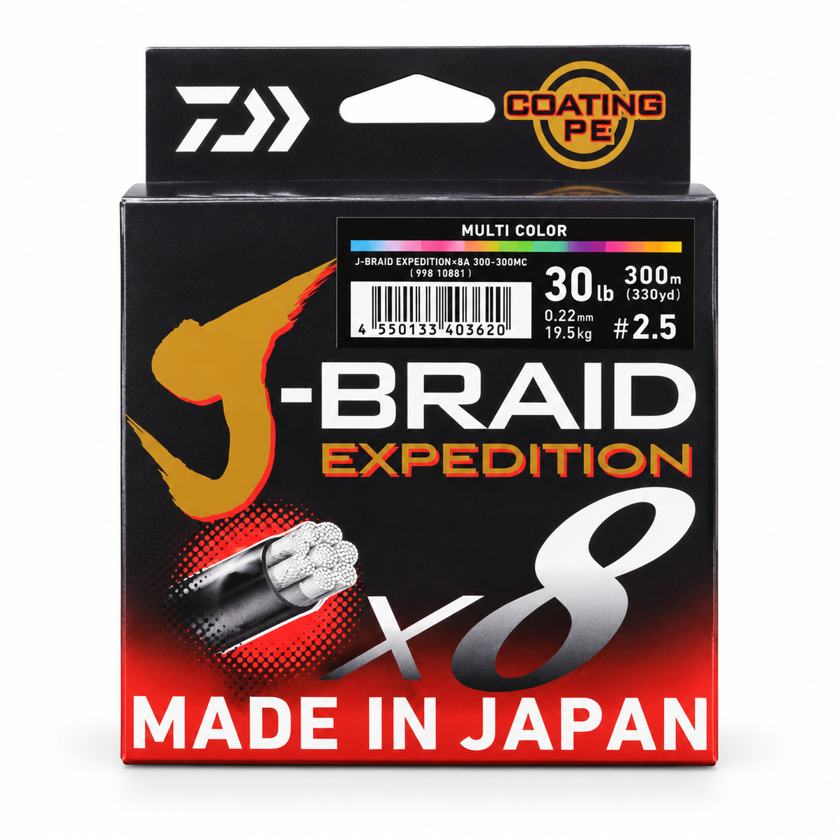 Daiwa J-Braid Expedition X8 Multi Colour 300m braided fishing line