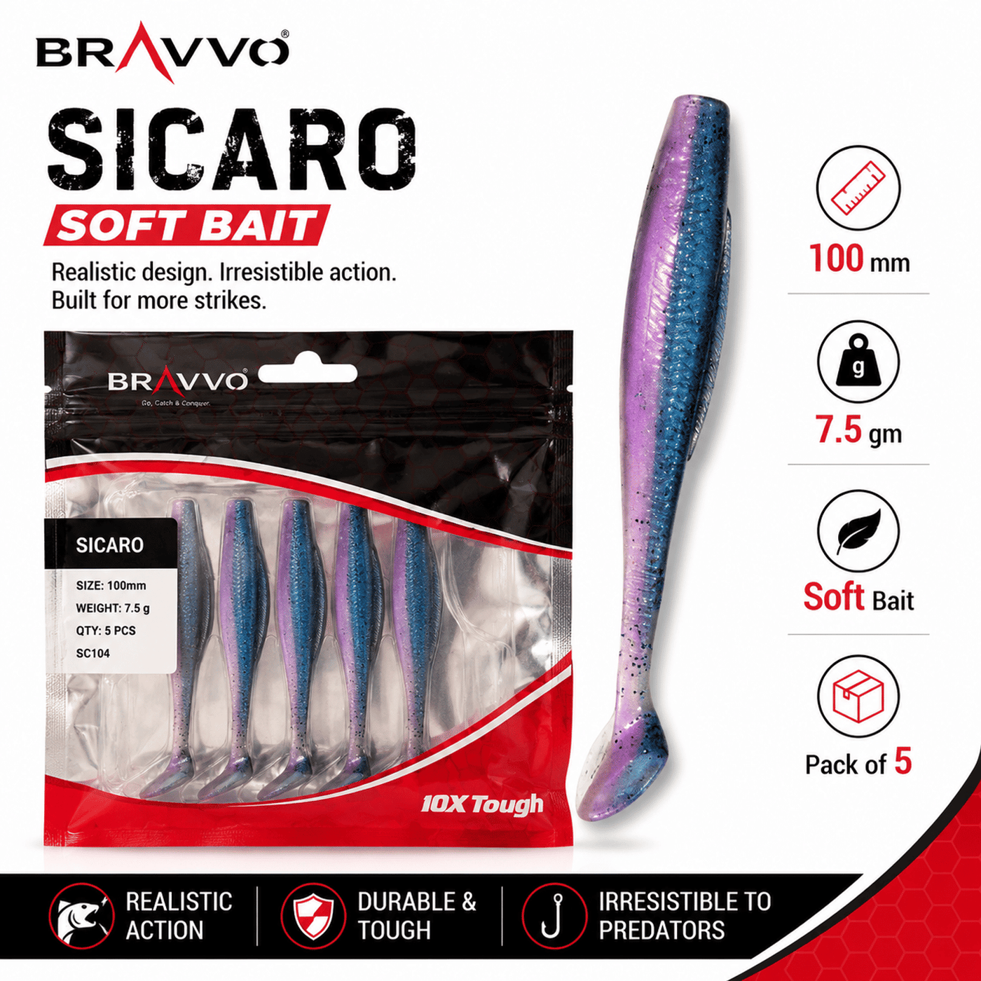 Bravvo Sicaro Soft Lure 100mm 7.5g - Blue Purple Glitter - Single Piece