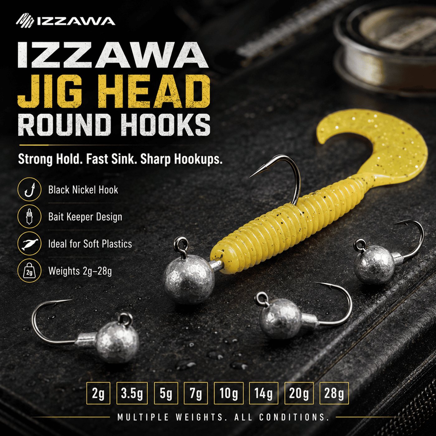 IZZAWA Round Jig Head Hooks 28g - Pack of 5, Lead Head Jig Hook for Soft Lures