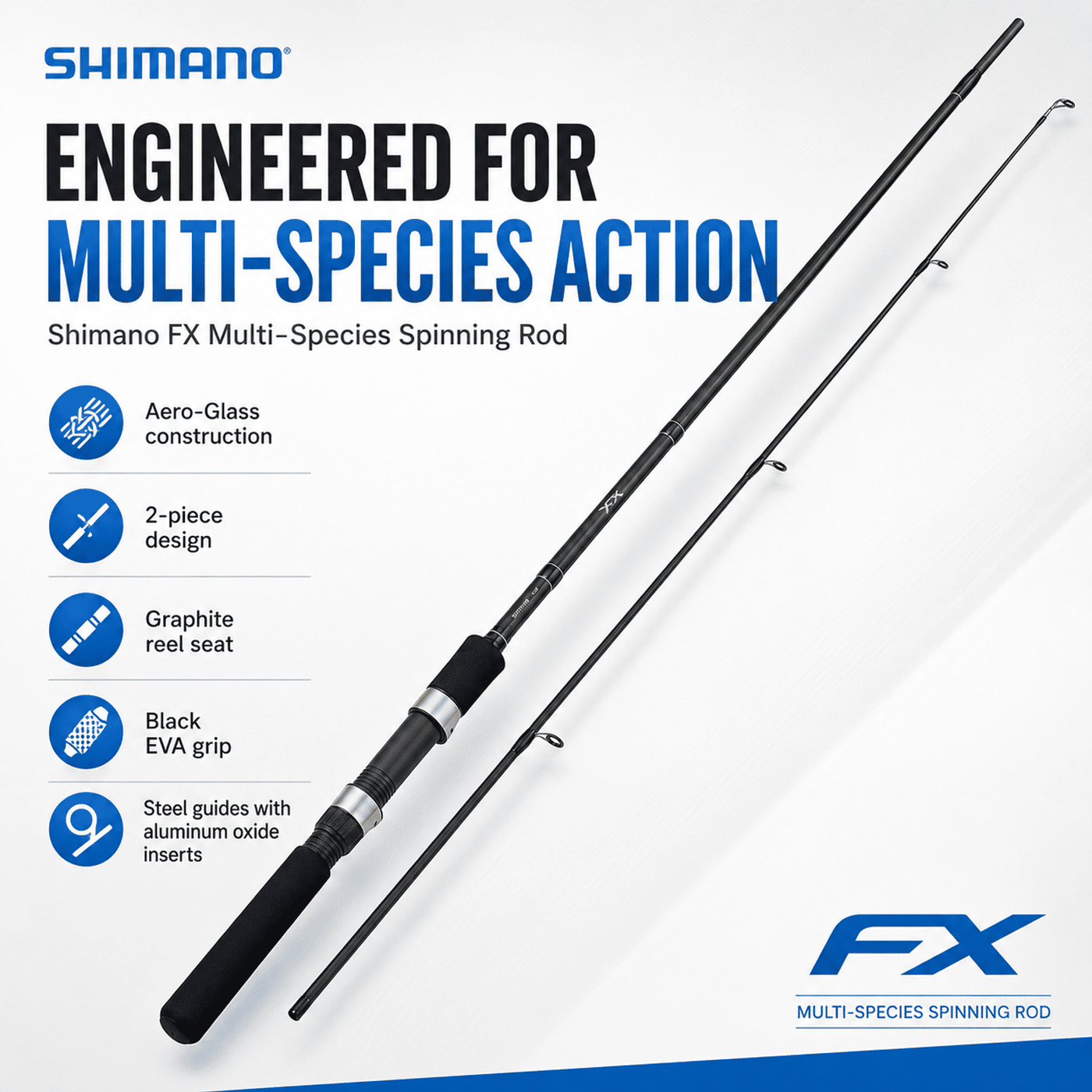Shimano FX Multi-Species Spinning Rod 9 Ft Medium Heavy – 2 Piece Rod