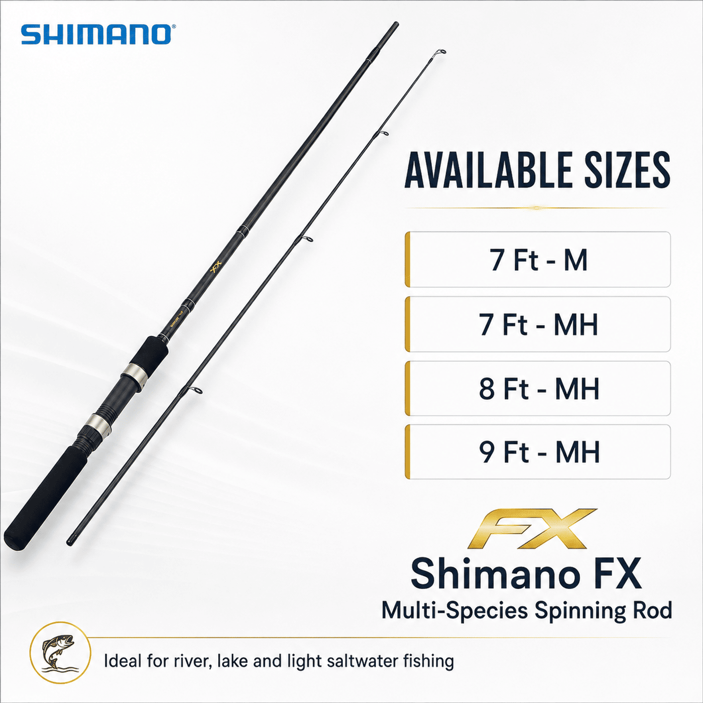 Shimano FX Multi-Species Spinning Rod 9 Ft Medium Heavy – 2 Piece Rod