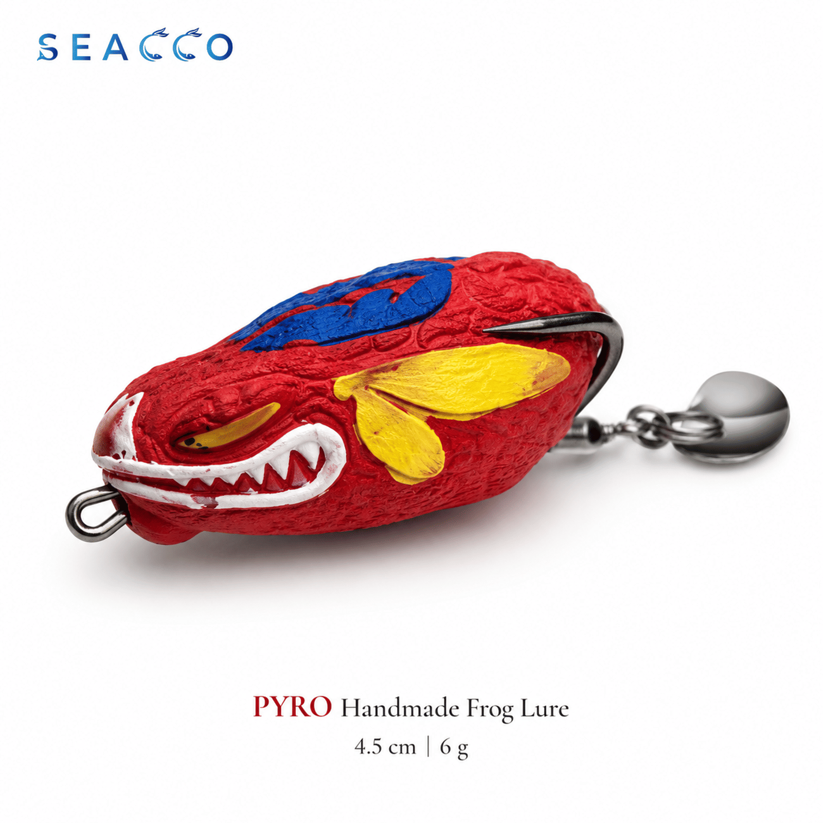 SEACCO Pyro Handmade Frog Lure 4.5cm 6g - Ruby Red Yellow Blue | Pack of 1