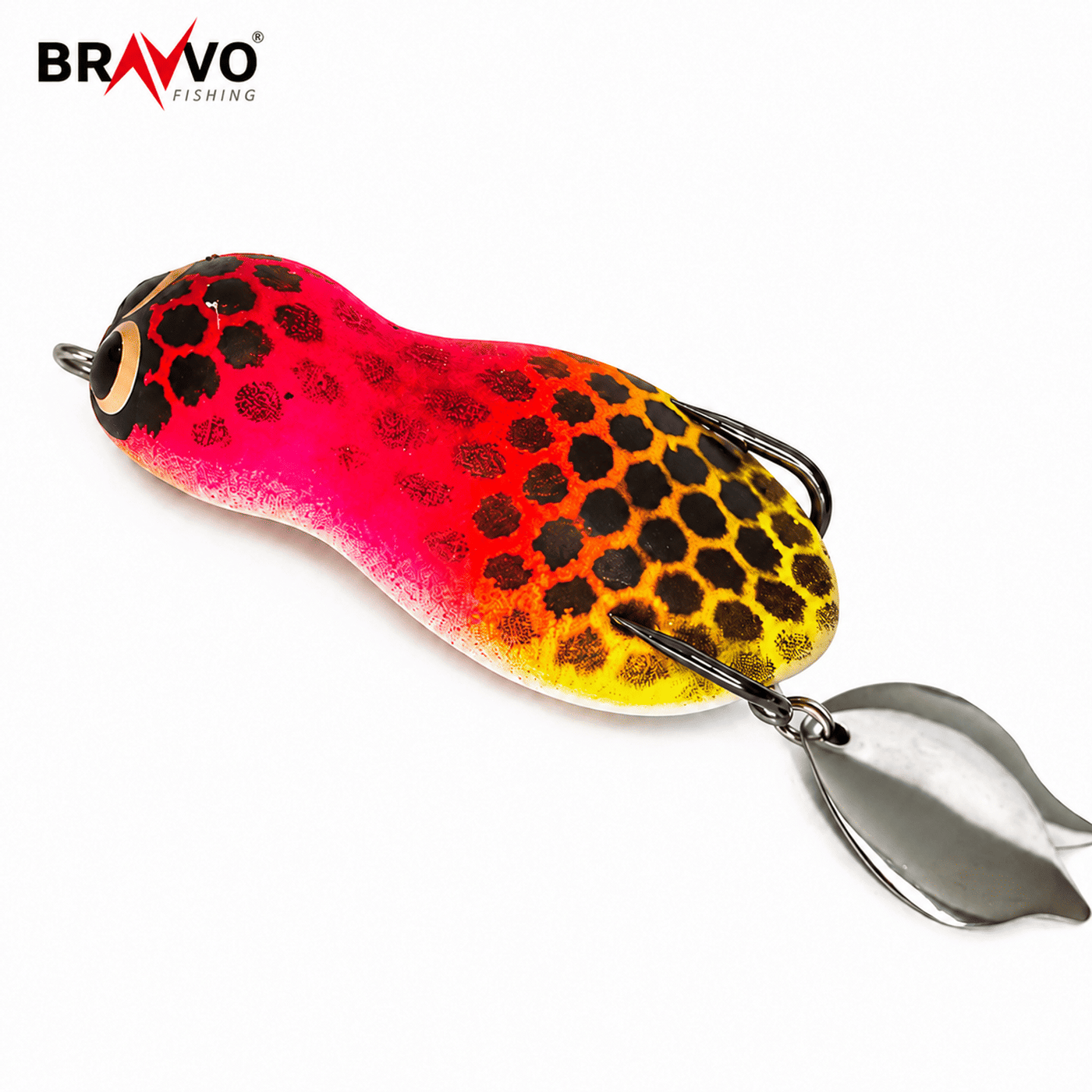 Bravvo Baby Moto Handmade Soft Frog Lure 5.5 cm 10 g Topwater Spinner Bait - Pink Yellow