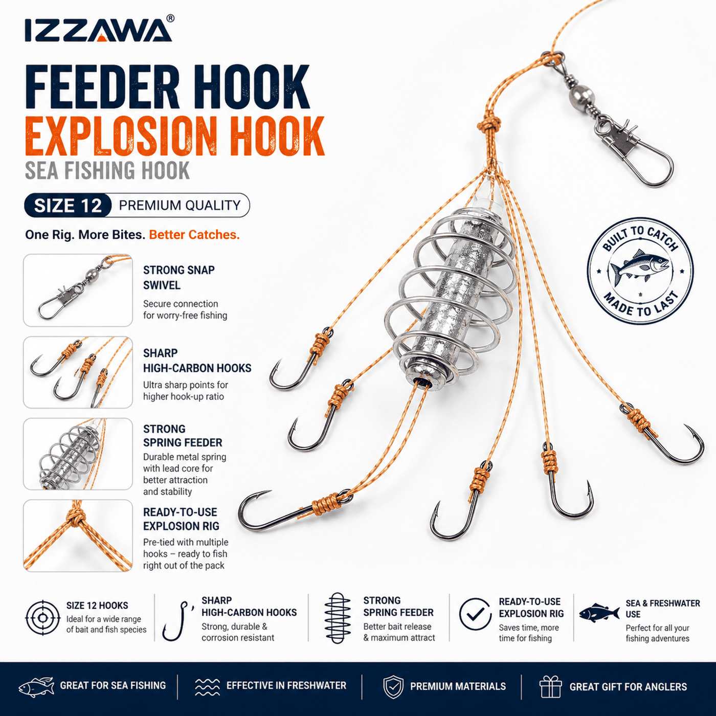 IZZAWA Feeder Hook Sea Fishing Hook Explosion Hook - Size 12