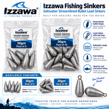 Izzawa 30gm Bullet Lead Fishing Sinkers variants and specifications