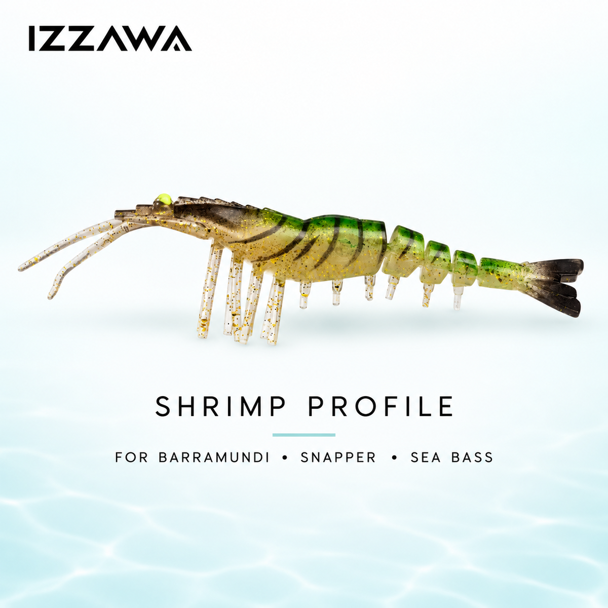 IZZAWA Green Tiger shrimp lure for barramundi, snapper and sea bass fishing