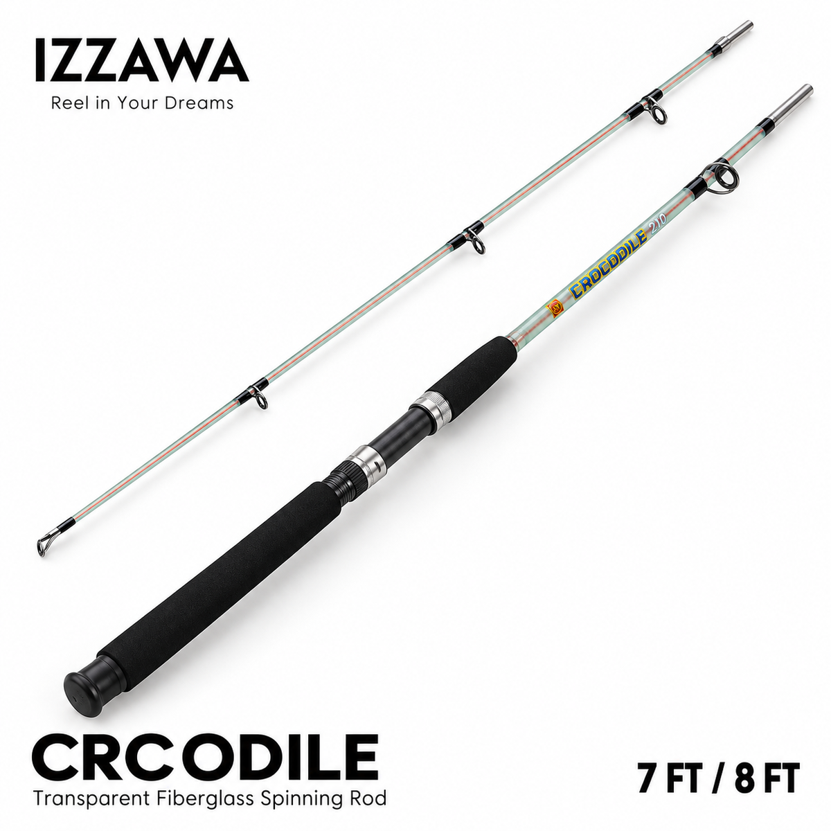 IZZAWA Crocodile transparent fiberglass spinning rod, 7 ft and 8 ft