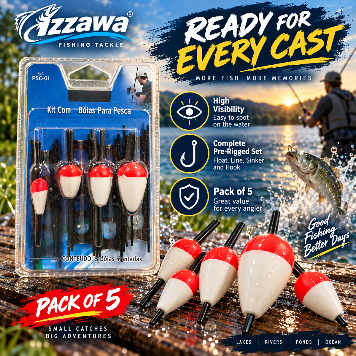 Izzawa Float with Line Sinker and Hook Pack of 5 lifestyle image