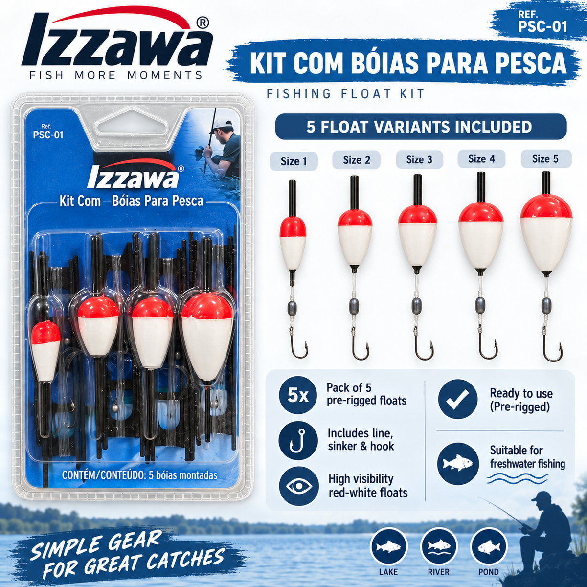 Izzawa Float with Line Sinker and Hook Pack of 5 specifications
