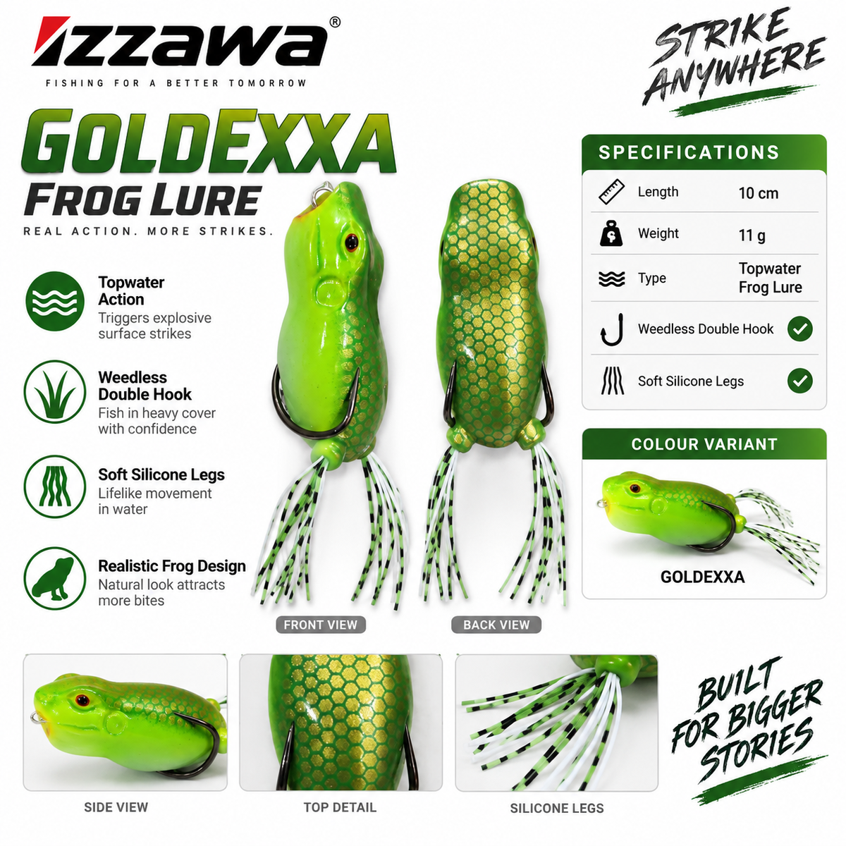Izzawa Goldexxa Frog Lure specifications and colour image