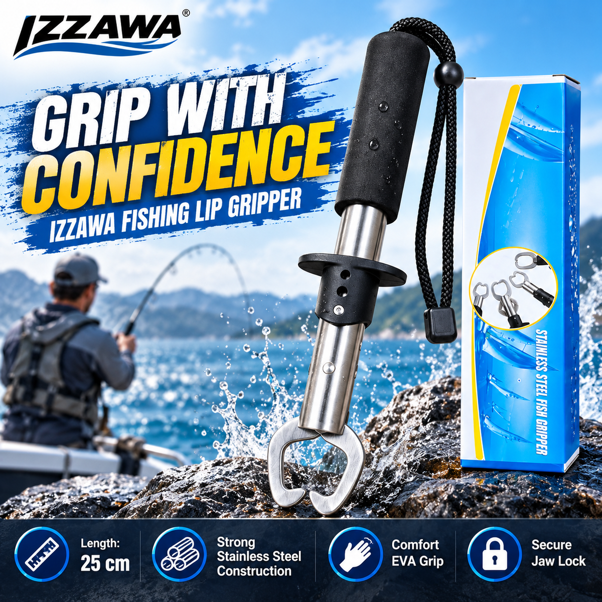 IZZAWA Fishing Lip Gripper 25cm promotional fishing image.