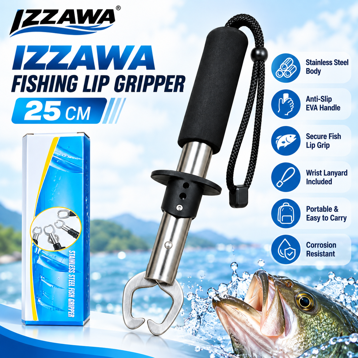 IZZAWA Fishing Lip Gripper 25cm feature showcase.
