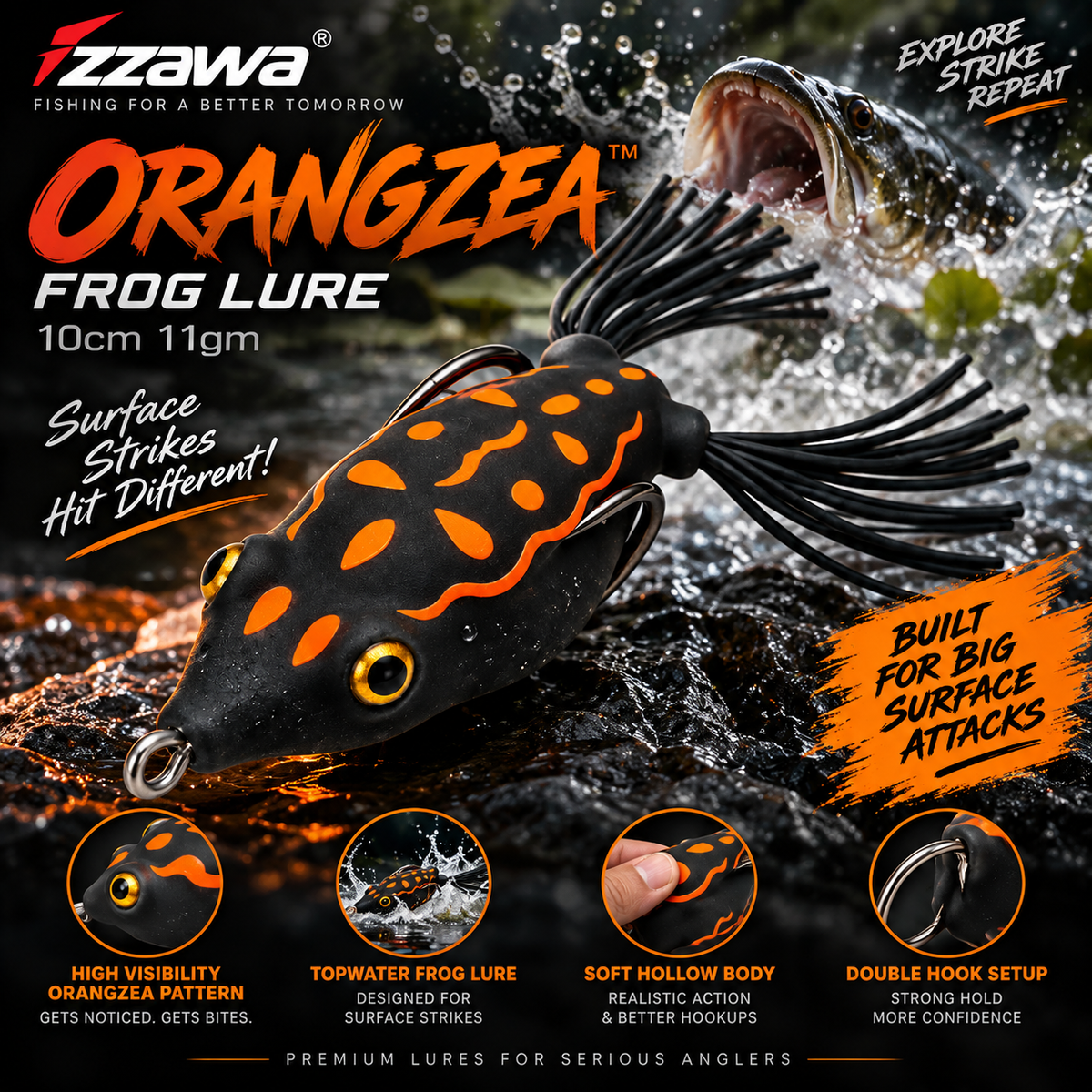 Izzawa Orangzea Frog Lure detailed feature image