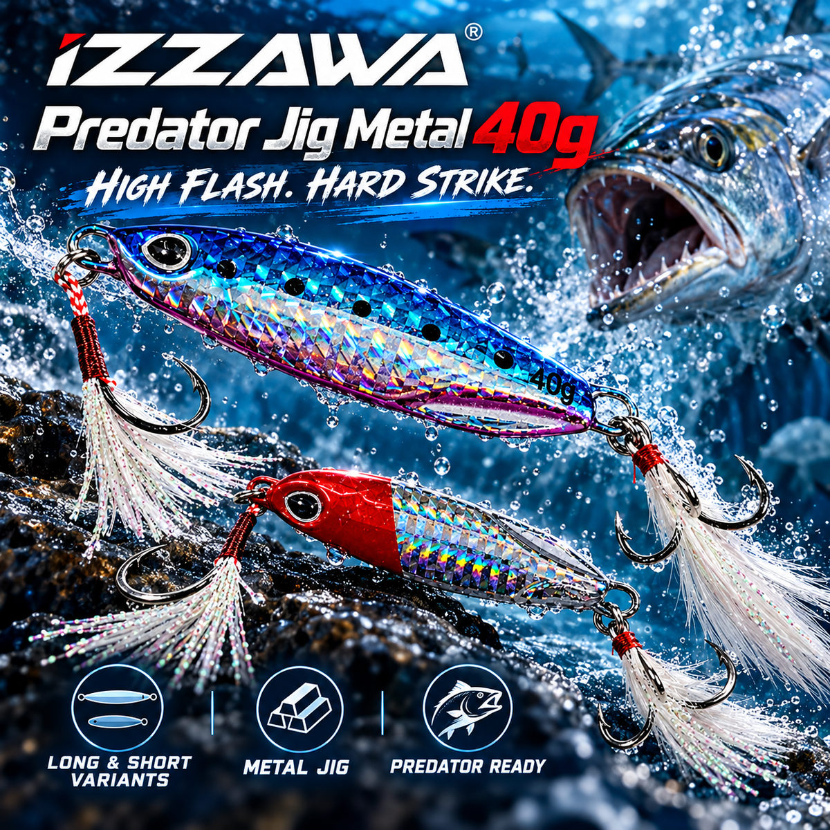 IZZAWA Predator Jig Metal 40g action promotional image.