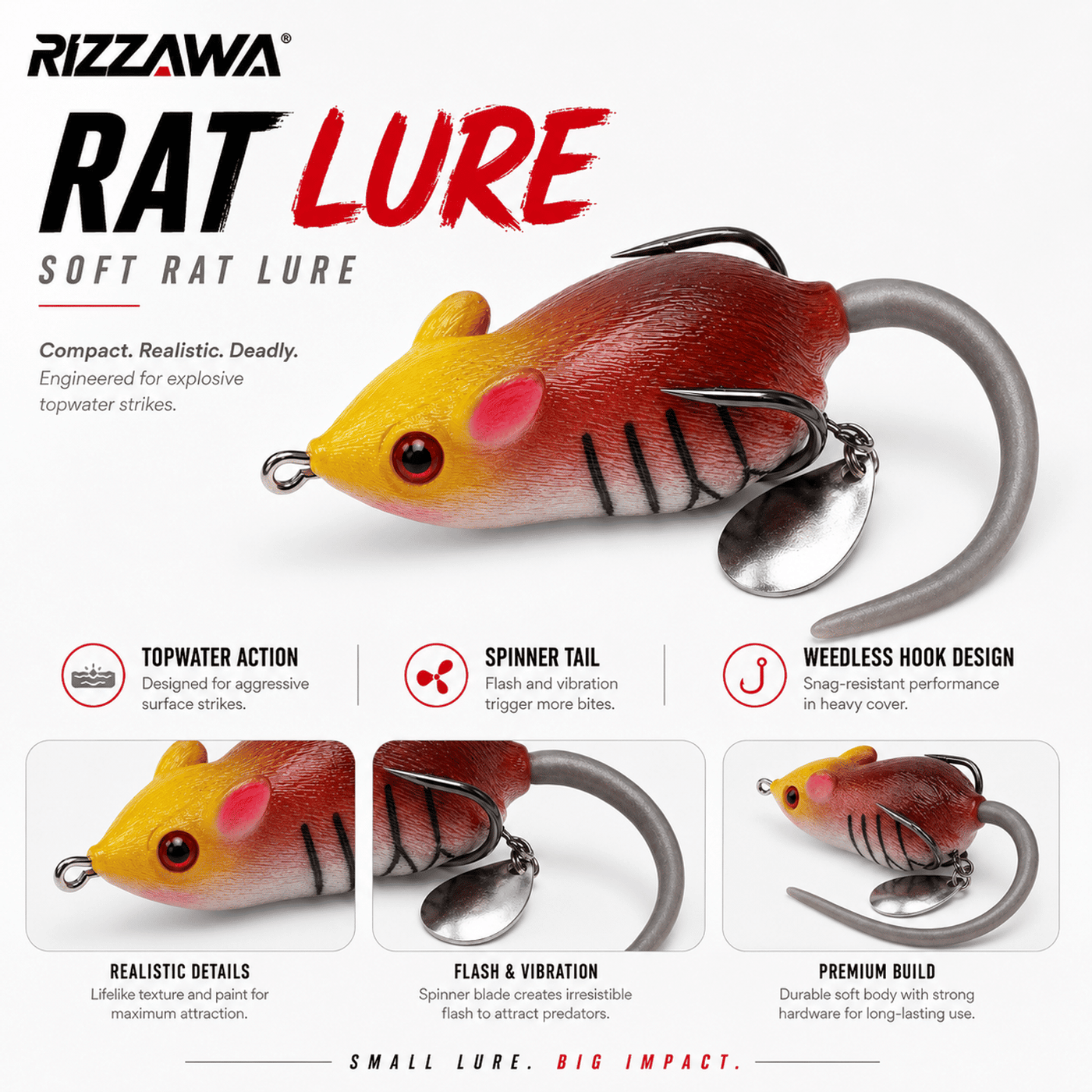 IZZAWA Rat Lure - Natural Brown | Topwater Soft Rat Lure