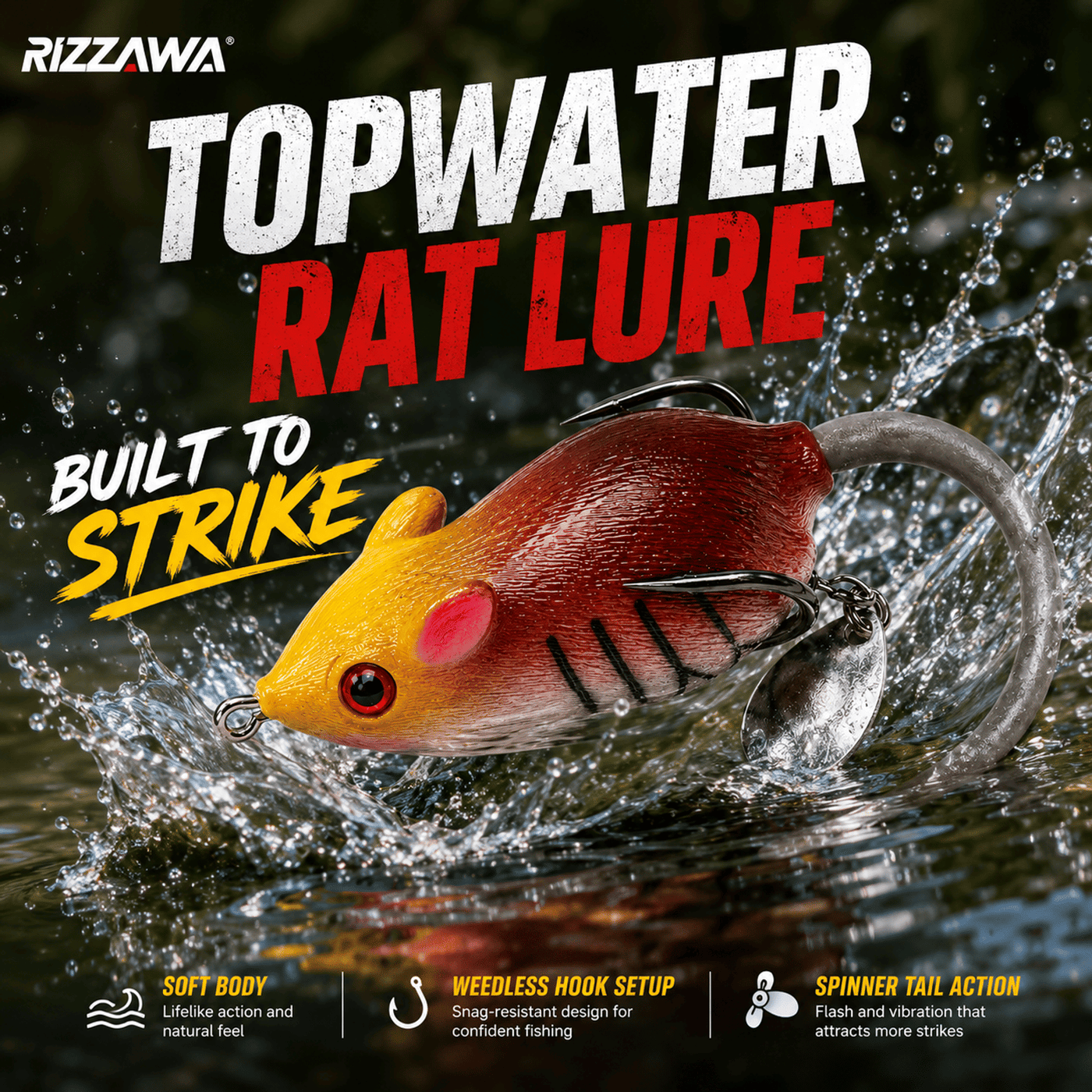 IZZAWA Rat Lure - Natural Brown | Topwater Soft Rat Lure