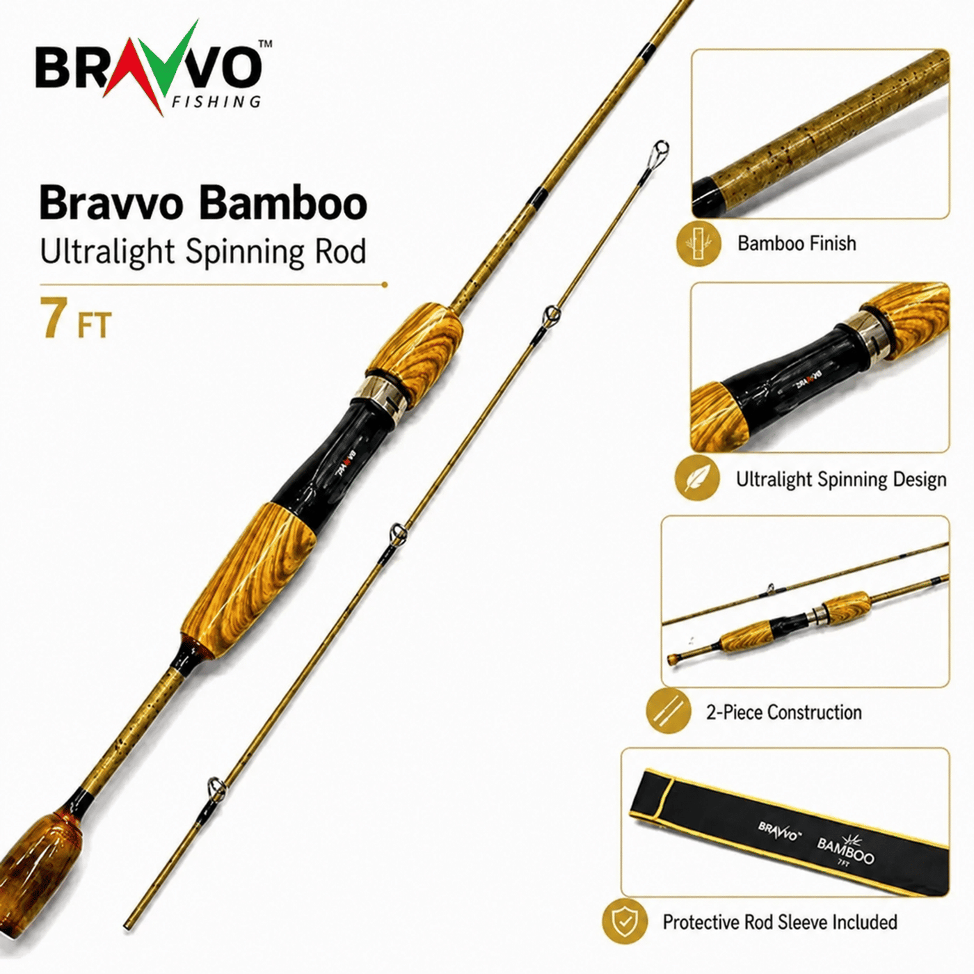 Bravvo Bamboo Ultralight Spinning Rod - 6.6 & 7 Ft