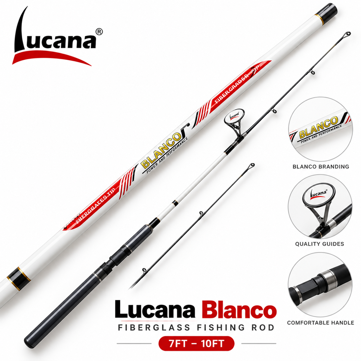 Lucana Blanco Fiberglass Fishing Rod 7ft to 10ft main product image