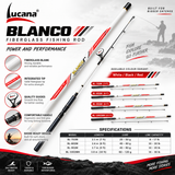 Lucana Blanco Fiberglass Fishing Rod size variants and specifications