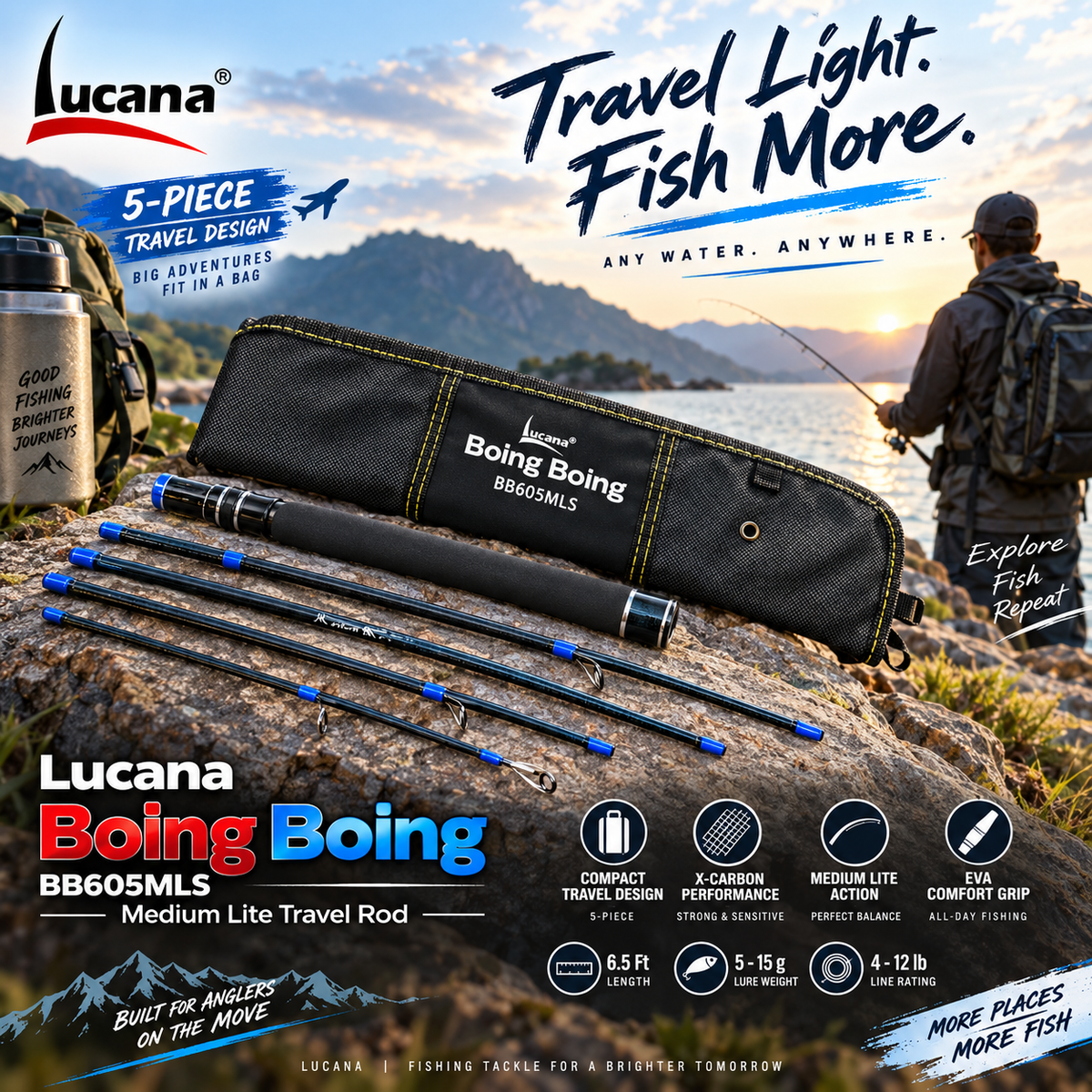 Lucana Boing Boing BB605MLS travel fishing rod lifestyle image