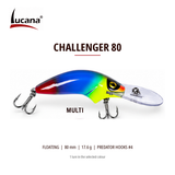 Lucana Challenger 80 Multi floating crankbait, 80 mm, 17.6 g. Red, blue, green and yellow finish.
