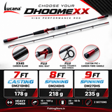 Lucana Dhoomexx 7ft casting, 8ft spinning and 9ft spinning model specifications