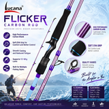 Lucana Flicker carbon blank, soft EVA grip and guide features with 12–60 g lure rating