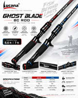 Lucana Ghost Blade baitcasting rod 6 ft 6 in and 7 ft size and feature comparison