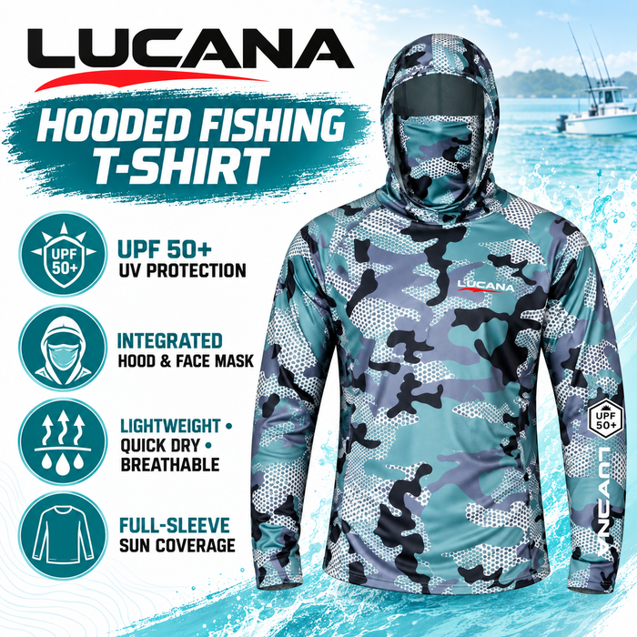 Lucana hooded fishing T-shirt UPF 50 plus features