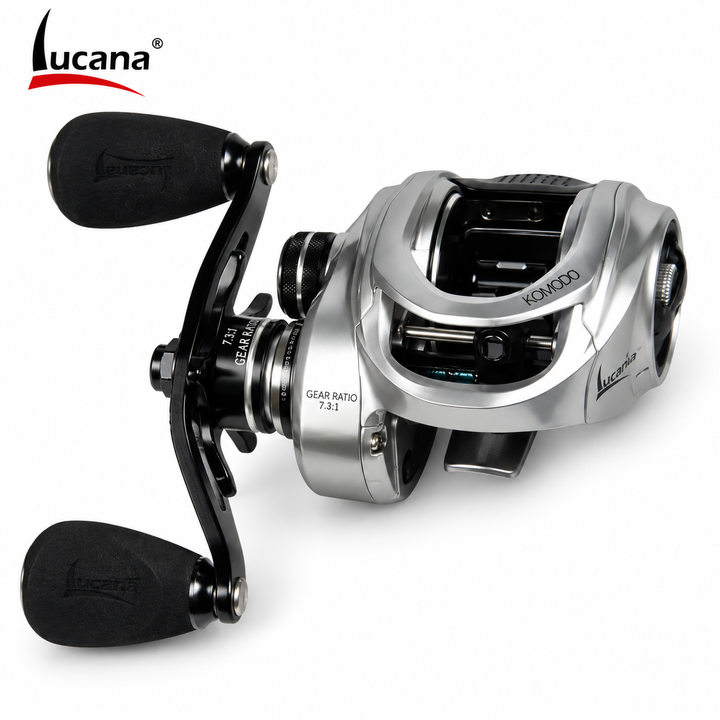 Lucana Komodo baitcasting reel with Lucana logo