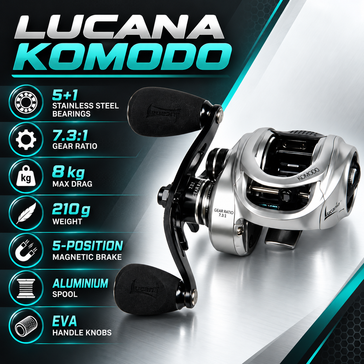 Lucana Komodo baitcasting reel specifications
