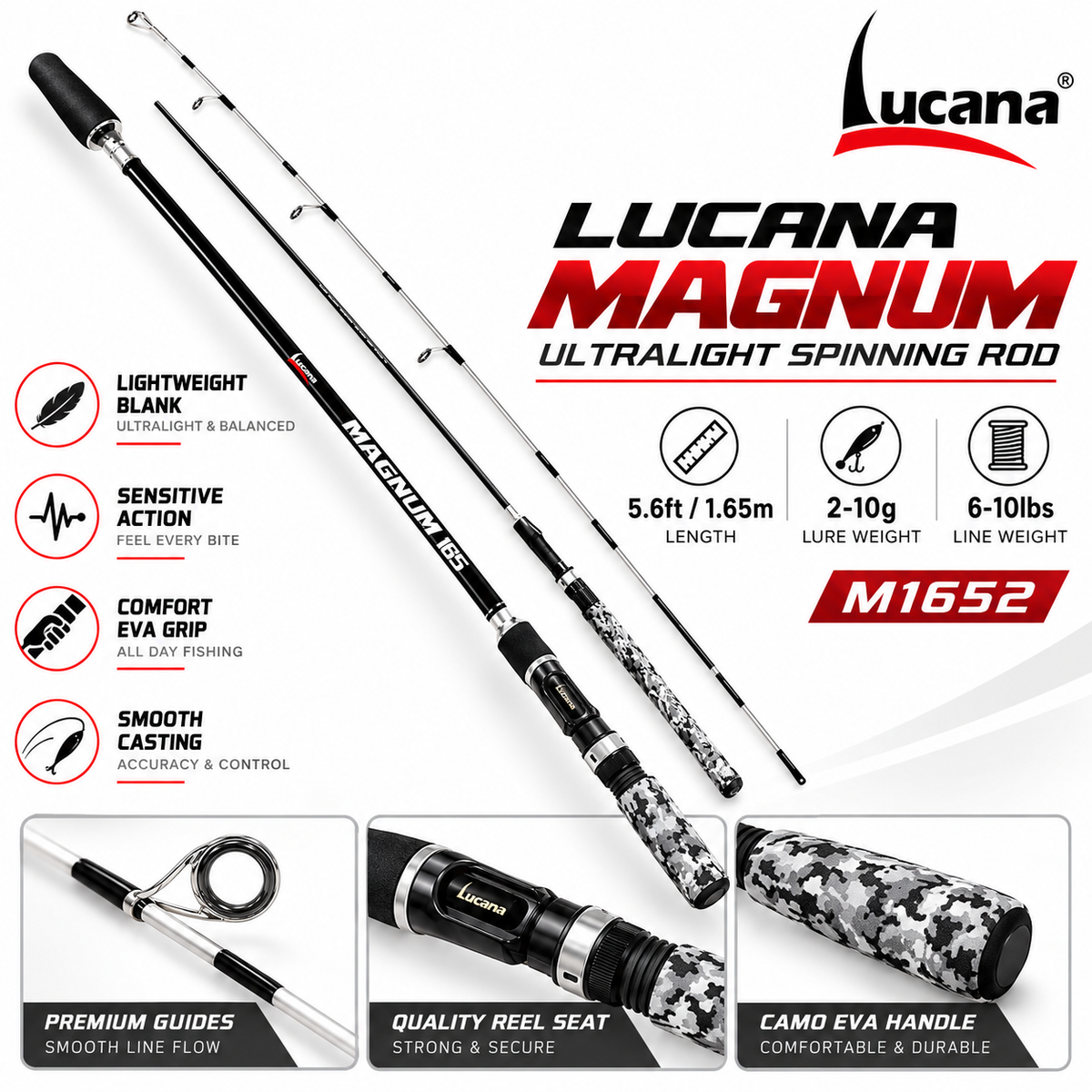 Lucana Magnum M1652 ultralight spinning rod 5.6 ft main image.