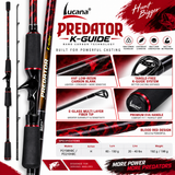 Lucana Predator K-Guide rod carbon blank, guides, EVA handle and red finish details