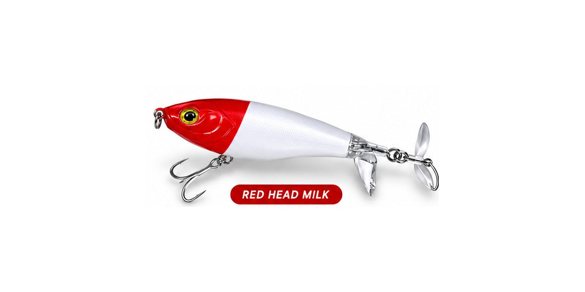 Lucana Prop Pencil Red Head Milk colour top water lure.
