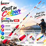 Lucana Rainbow Spinning Rod promotional fishing image.