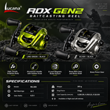 Lucana RDX GEN2 Baitcasting Reel colours and specifications