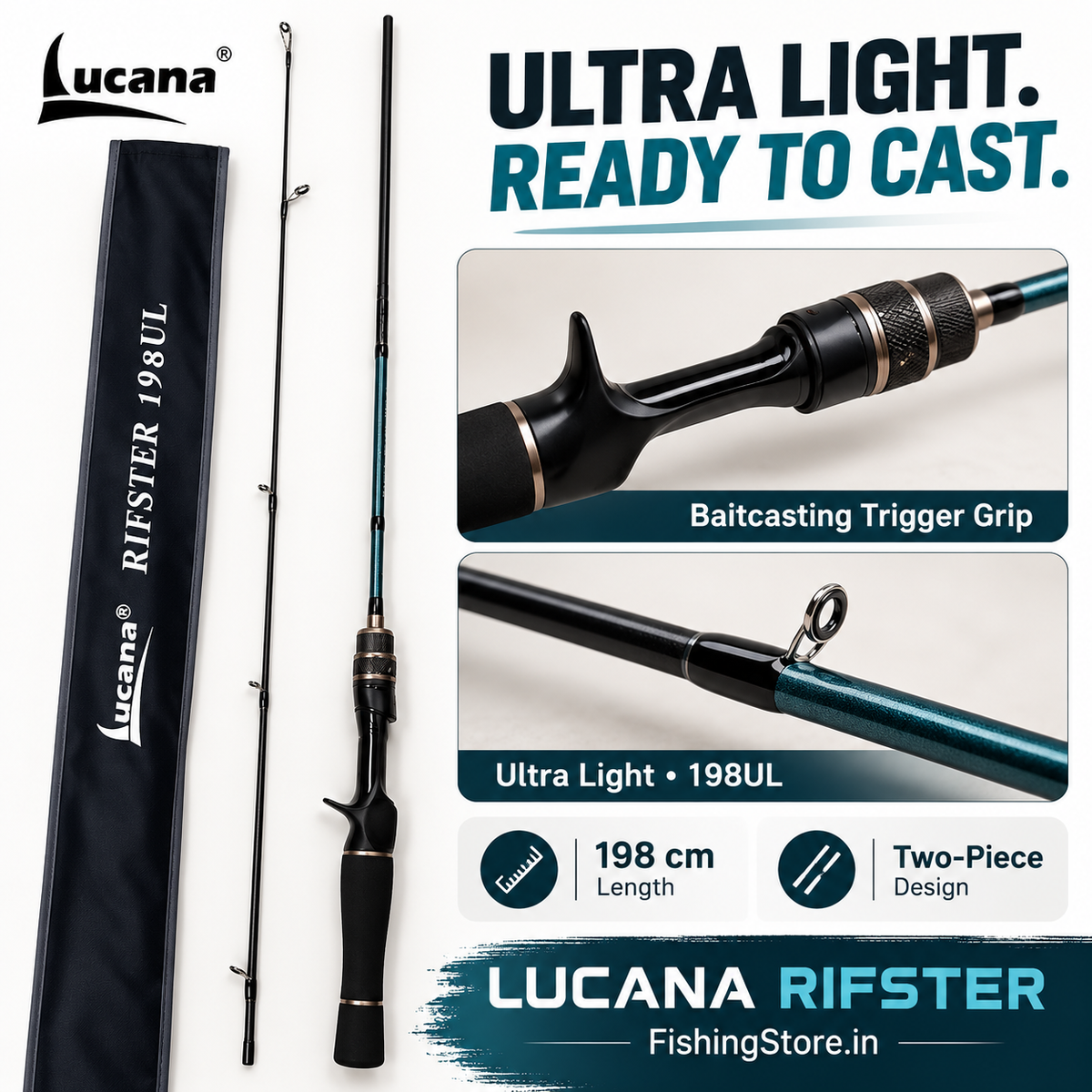 Lucana Rifster 198UL baitcasting trigger grip and rod details