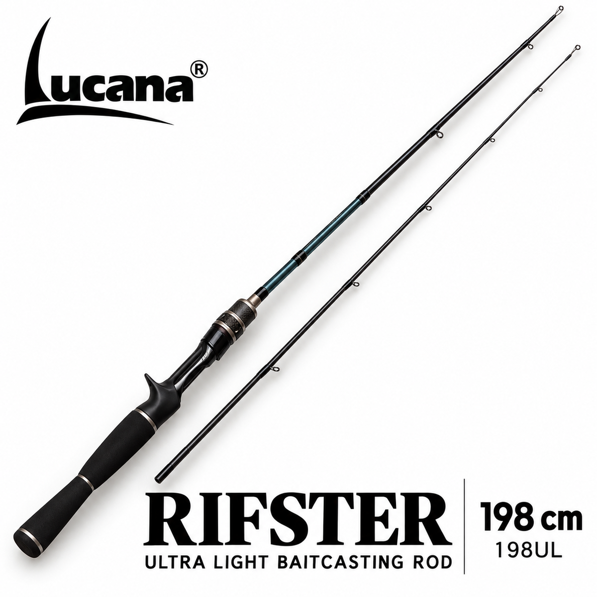 Lucana Rifster 198cm ultra light baitcasting rod on white background