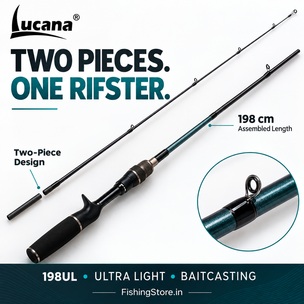 Lucana Rifster two-piece baitcasting rod with 198cm assembled length