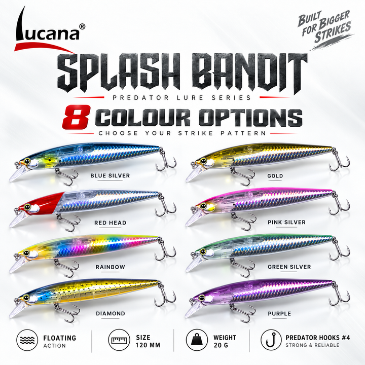 Lucana Splash Bandit hard floating lure 120 mm 20 g main product image.