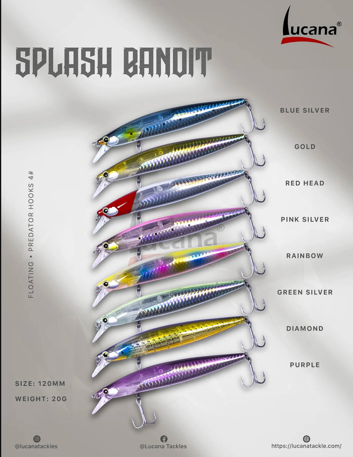 Original Lucana Splash Bandit catalogue showing all eight colours.
