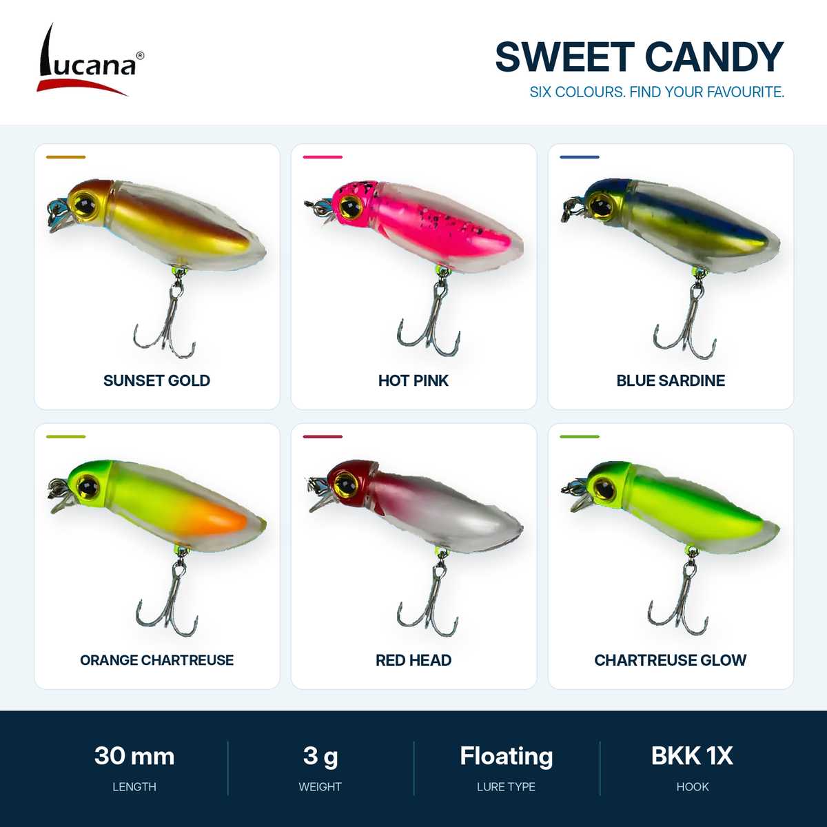 Lucana Sweet Candy six colour variants.