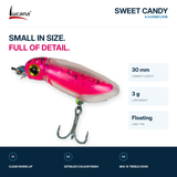 Lucana Sweet Candy 30 mm 3 g floating lure details.