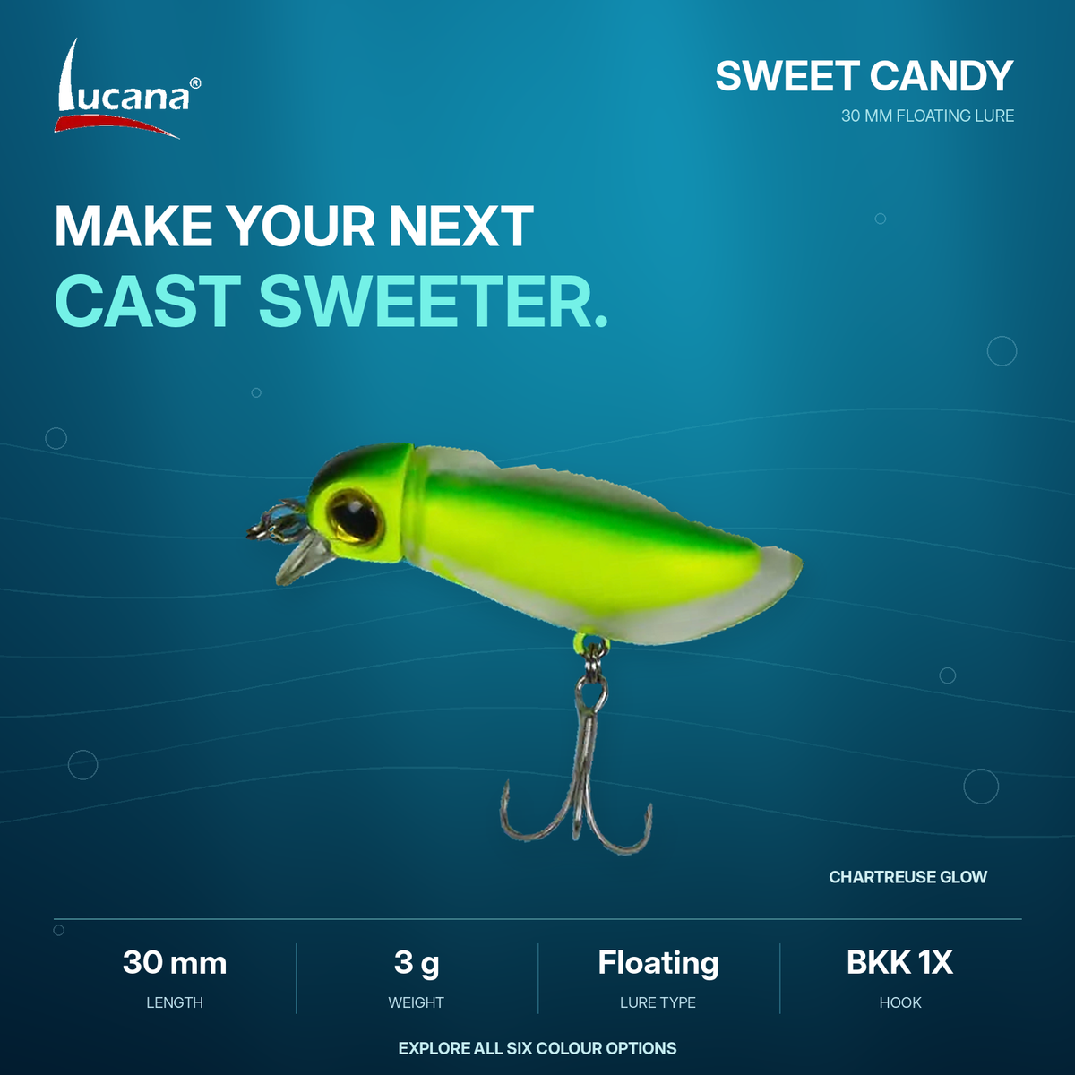 Lucana Sweet Candy promotional fishing lure image.
