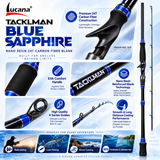 Lucana Tackleman Blue Sapphire nano resin 24T carbon blank, EVA handle and K-Series guide features