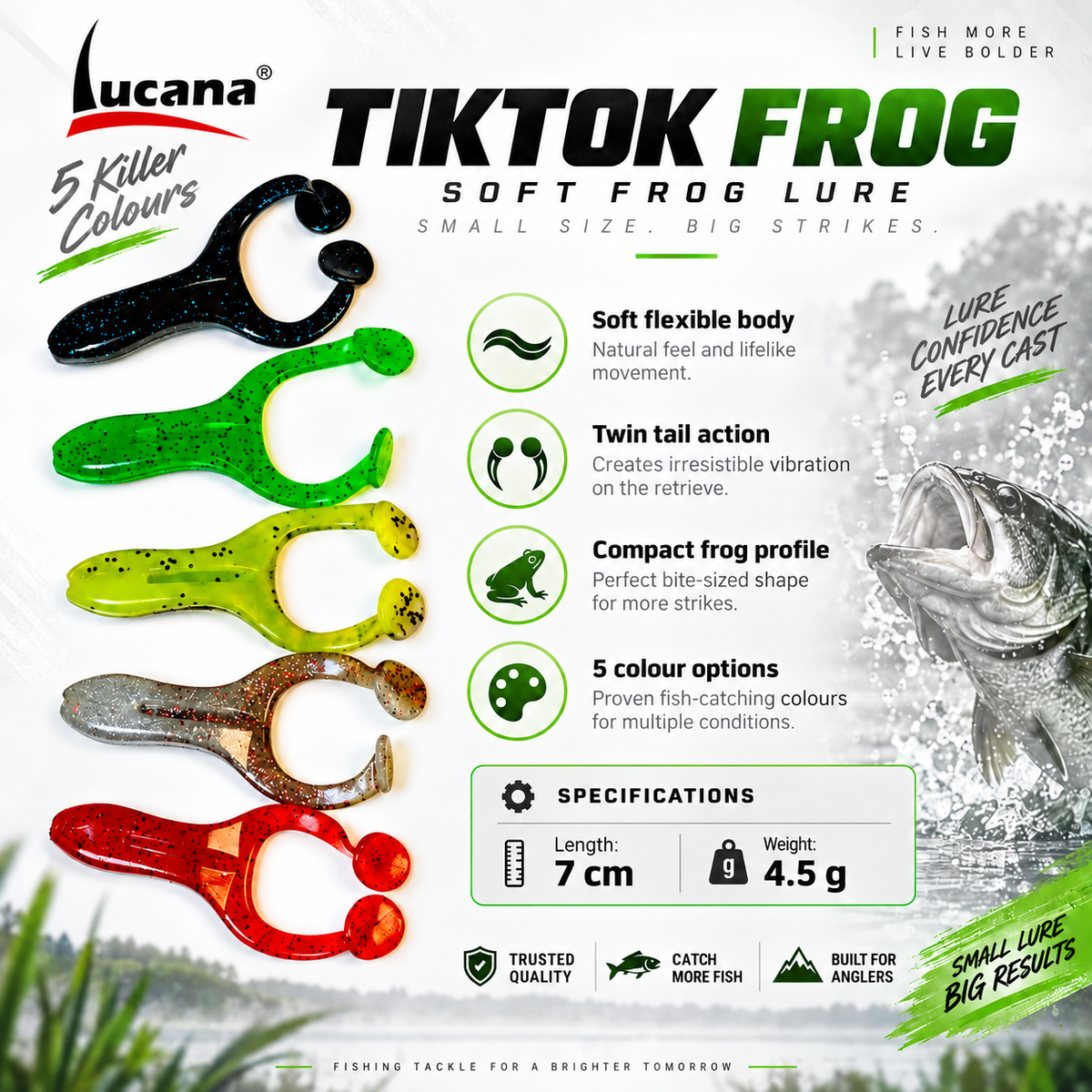 Lucana TikTok Frog soft lure 7 cm 4.5 g with Lucana branding.