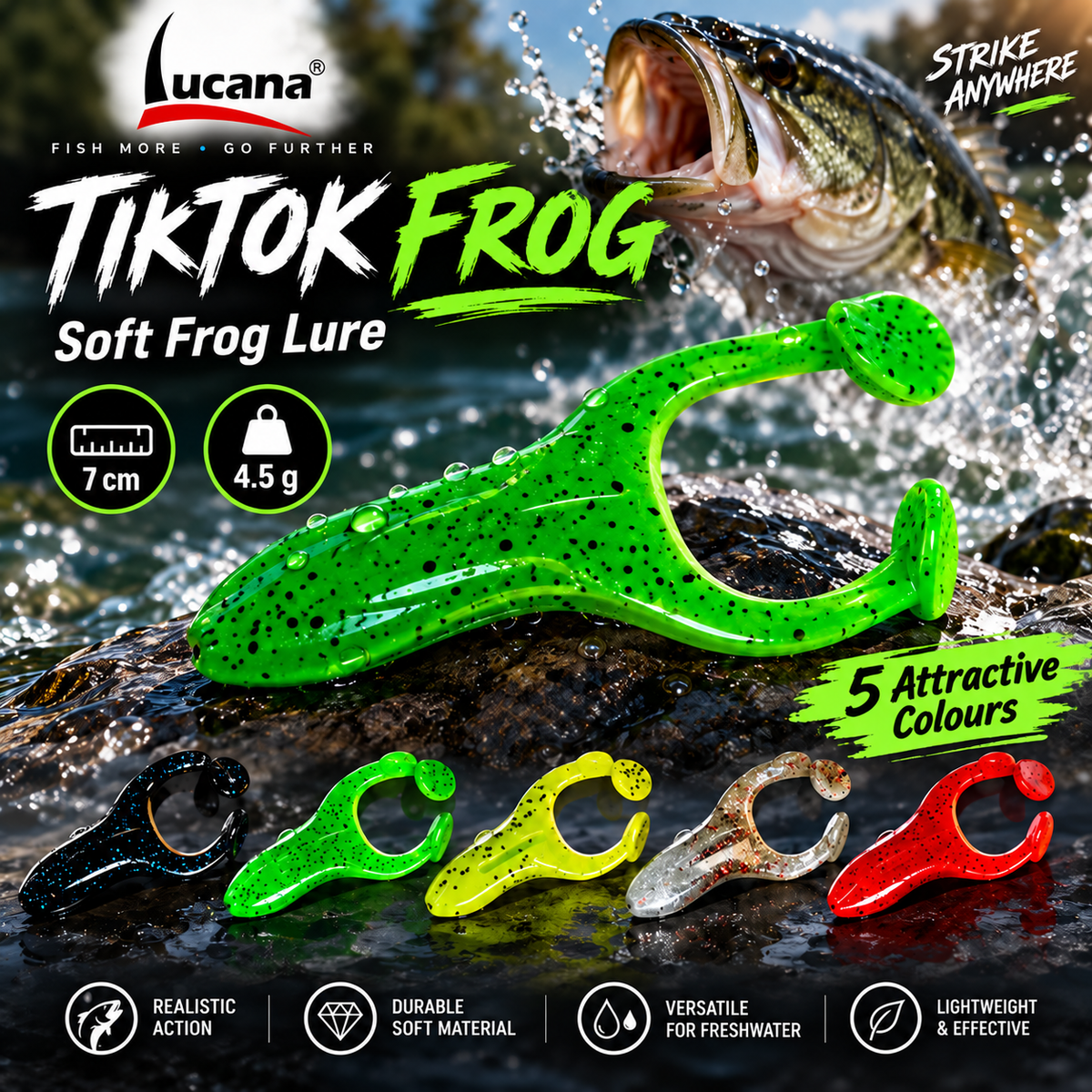 Lucana TikTok Frog lure promotional fishing image.